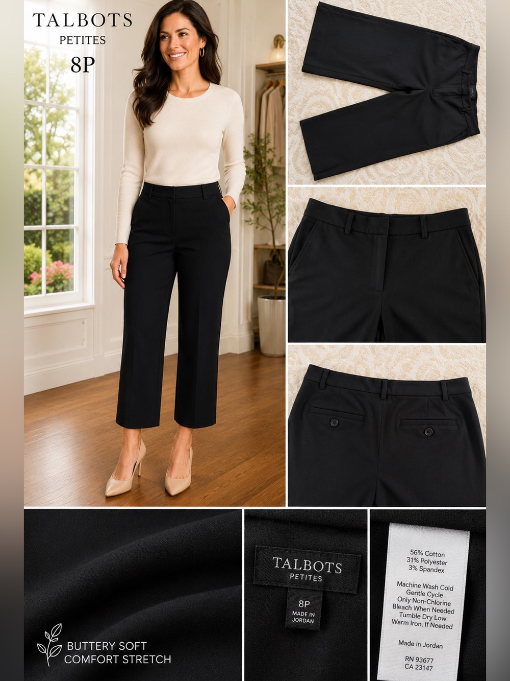 Talbots Petites 8P Black Buttery Soft Stretch Cropped Ankle Pants - Picture 2 of 15